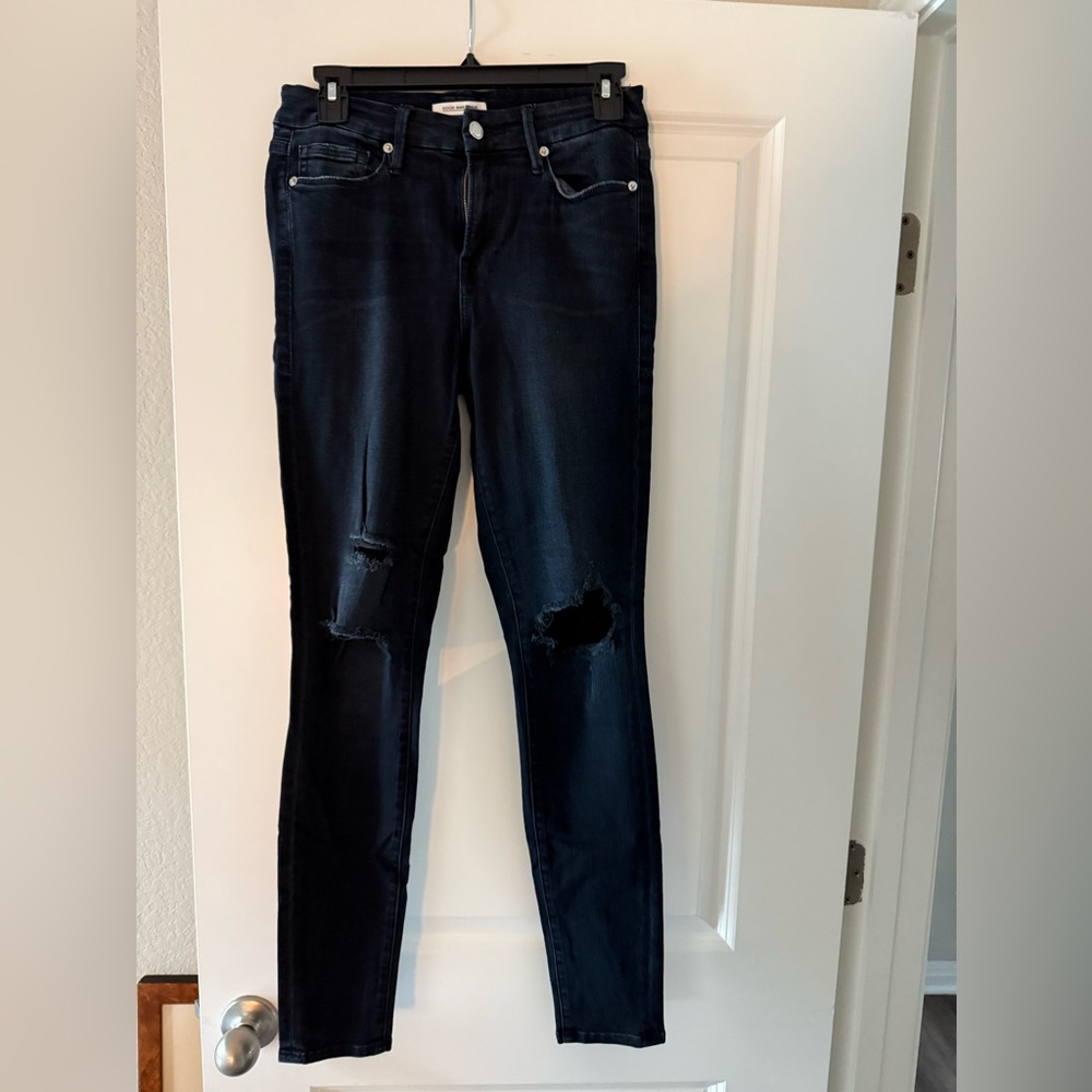 Good American Dark Blue Skinny Jeans Distressed Style